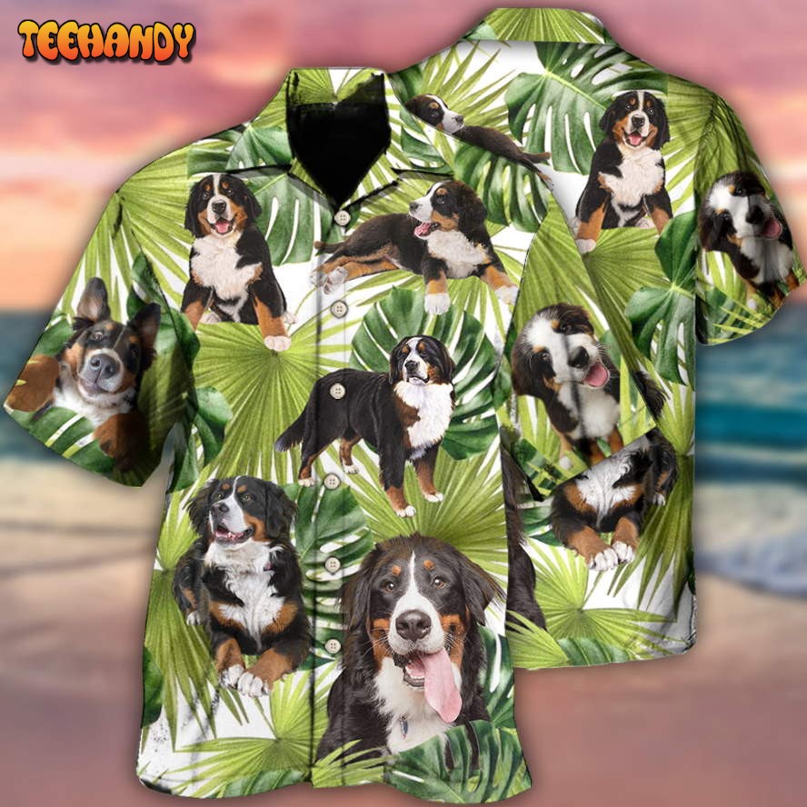 Bernese Mountain Dog Tropical Leaf Lover Hawaiian Shirt