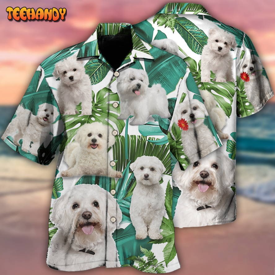 Bichon Frise Dog Tropical Leaf Style Hawaiian Shirt