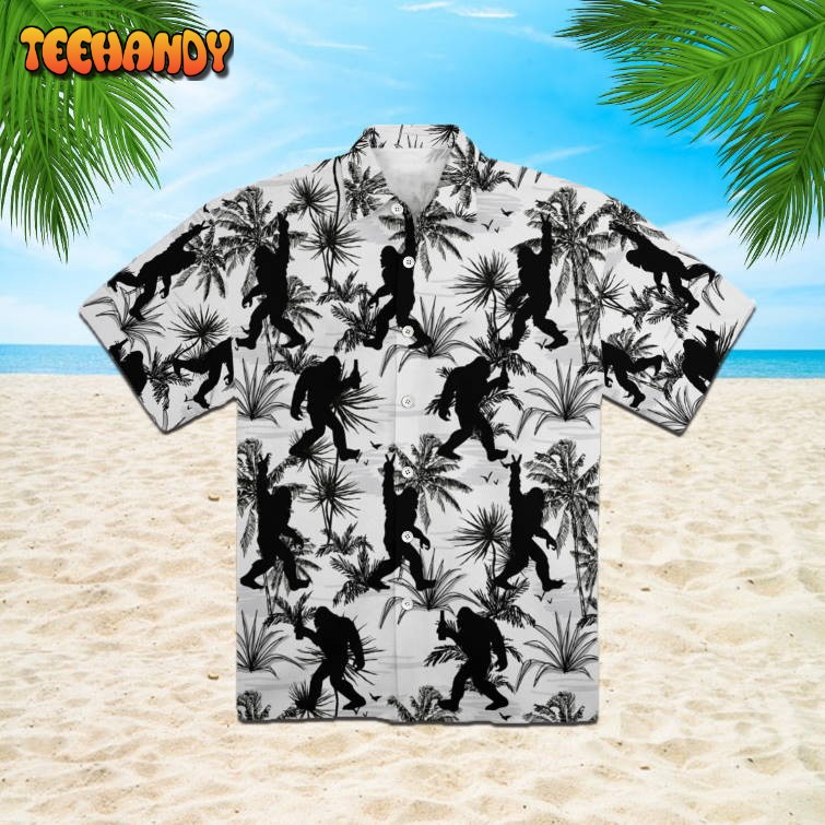 Bigfoot Black and White Hawaiian Shirt