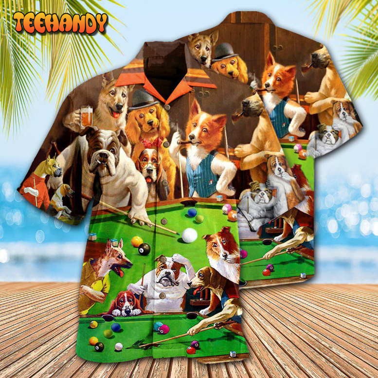 Billiard Dogs Playing Pool Hawaiian Shirt