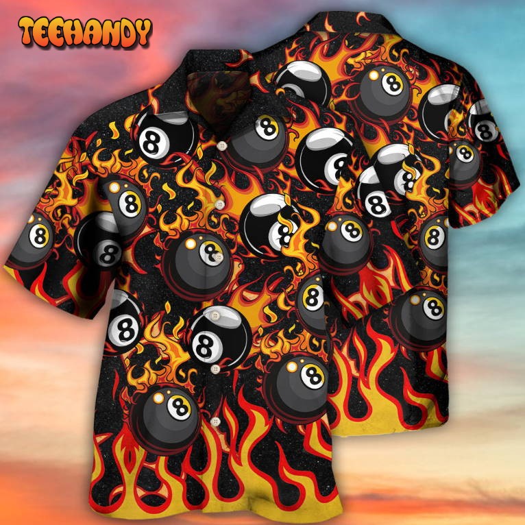 Billiard Eight Ball Burning With Fire Flames Hawaiian Shirt