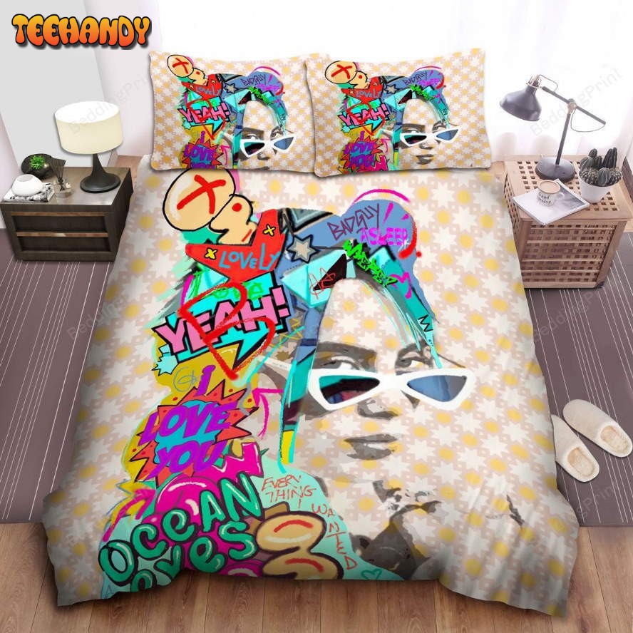 Billie Eilish Portrait In Pop Artwork Duvet Cover Bedding Sets