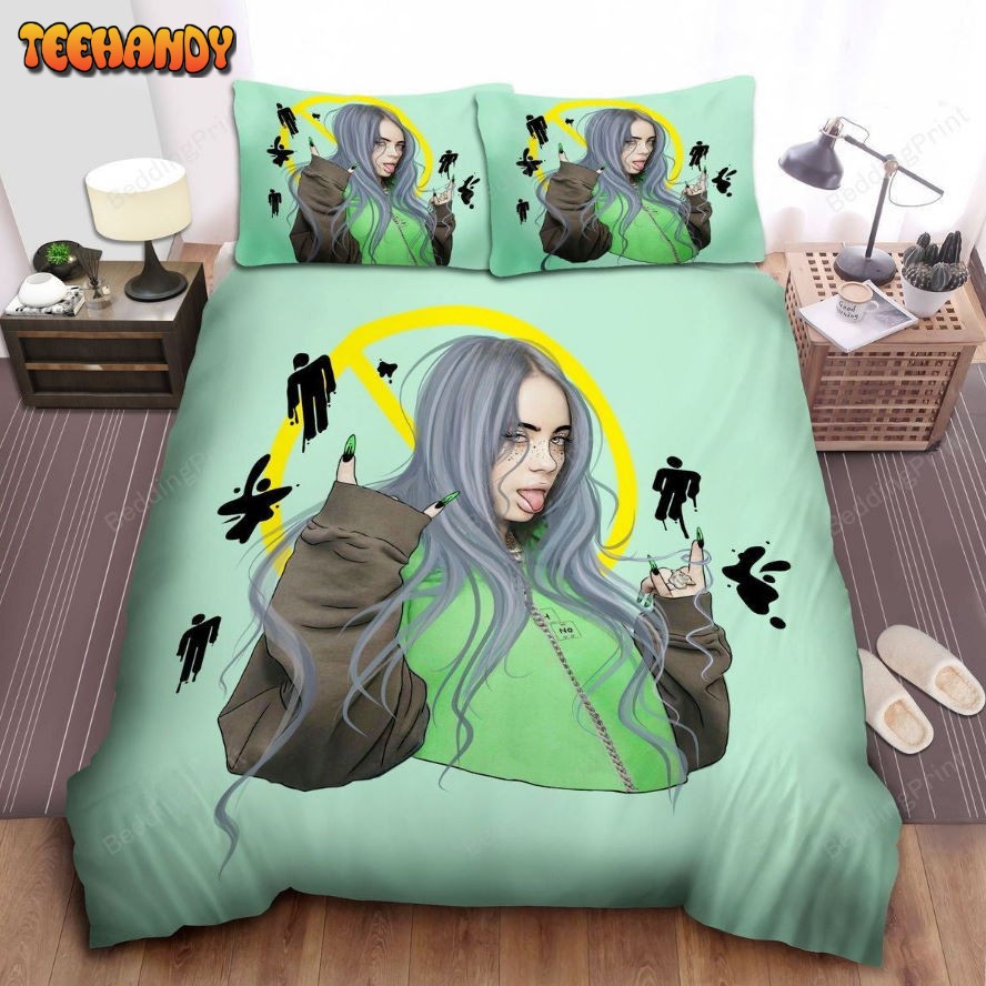 Billie Eilish Rock On Hand Sign Digital Art Duvet Cover Bedding Sets