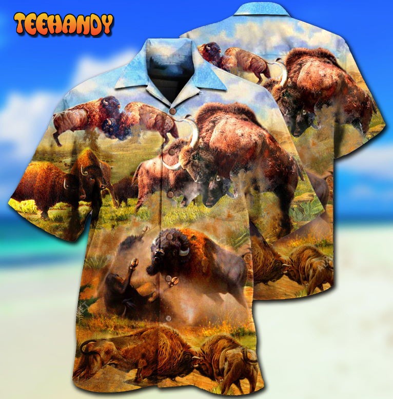 Bison Animals Bison In Wild Battle To Live Hawaiian Shirt