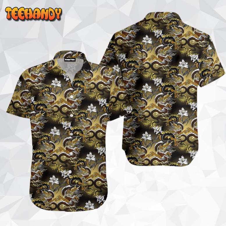 Black And Gold Asian Dragon Aloha Hawaiian Shirt