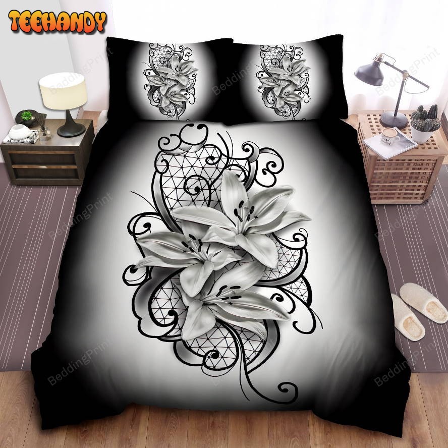 Black And White Lily Artwork Duvet Cover Bedding Sets