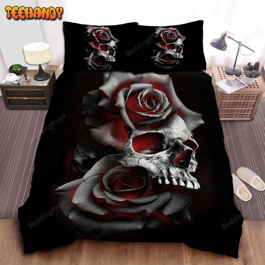 Black And White Skull And Roses Art Duvet Cover Bedding Sets