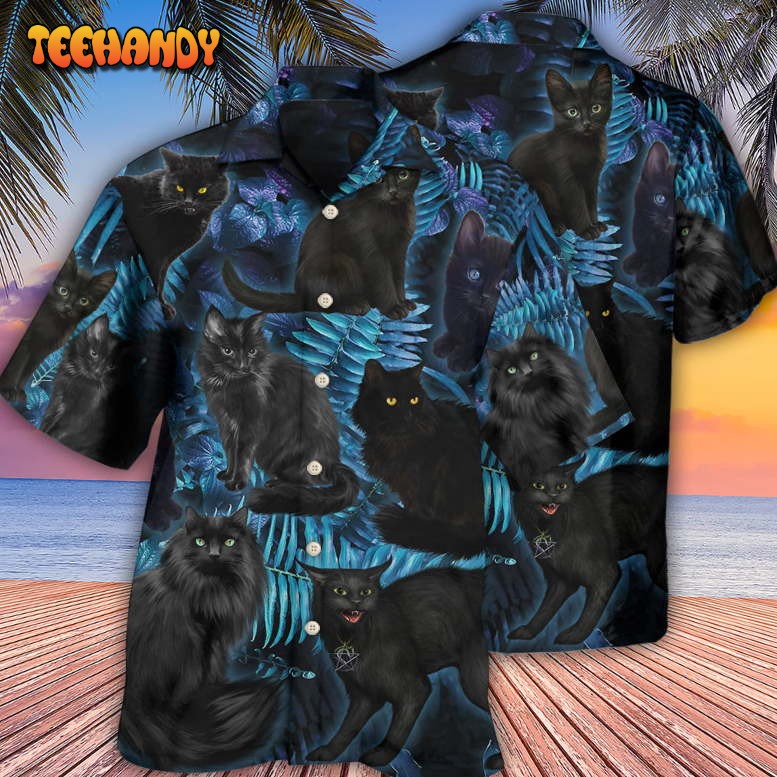 Black Cat Midnight In Jungle Hawaiian Shirt