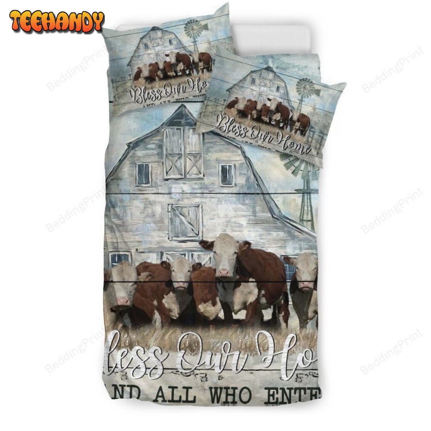 Bless Our Home And Who Enter Hereford Cow Duvet Cover Bedding Sets