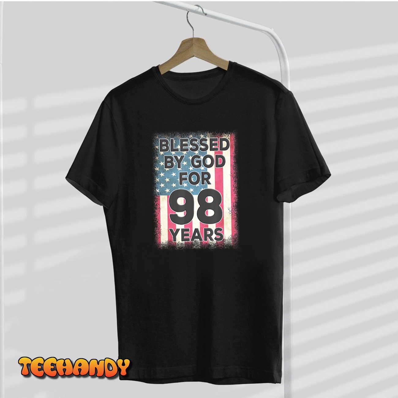 Blessed By God For 98 Years American USA Flag 98th Birthday T-Shirt