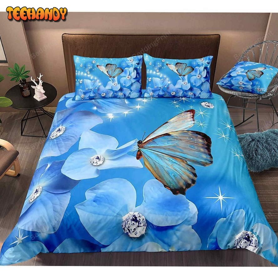 Blue Butterfly And Flower Duvet Cover Bedding Sets