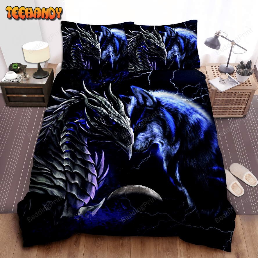 Blue Dragon And Wolf Duvet Cover Bedding Sets