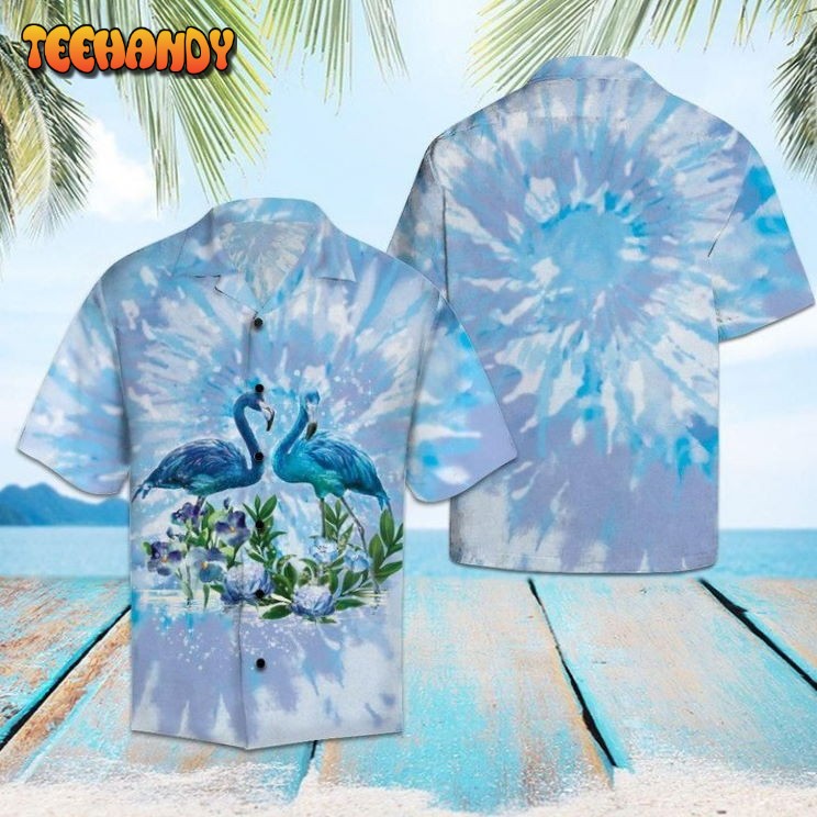 Blue Flamingo Tie Dye Aloha Hawaiian Shirt