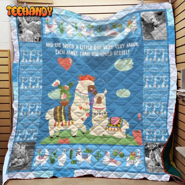 Blue Mama Llama 3D Customized Quilt Blanket