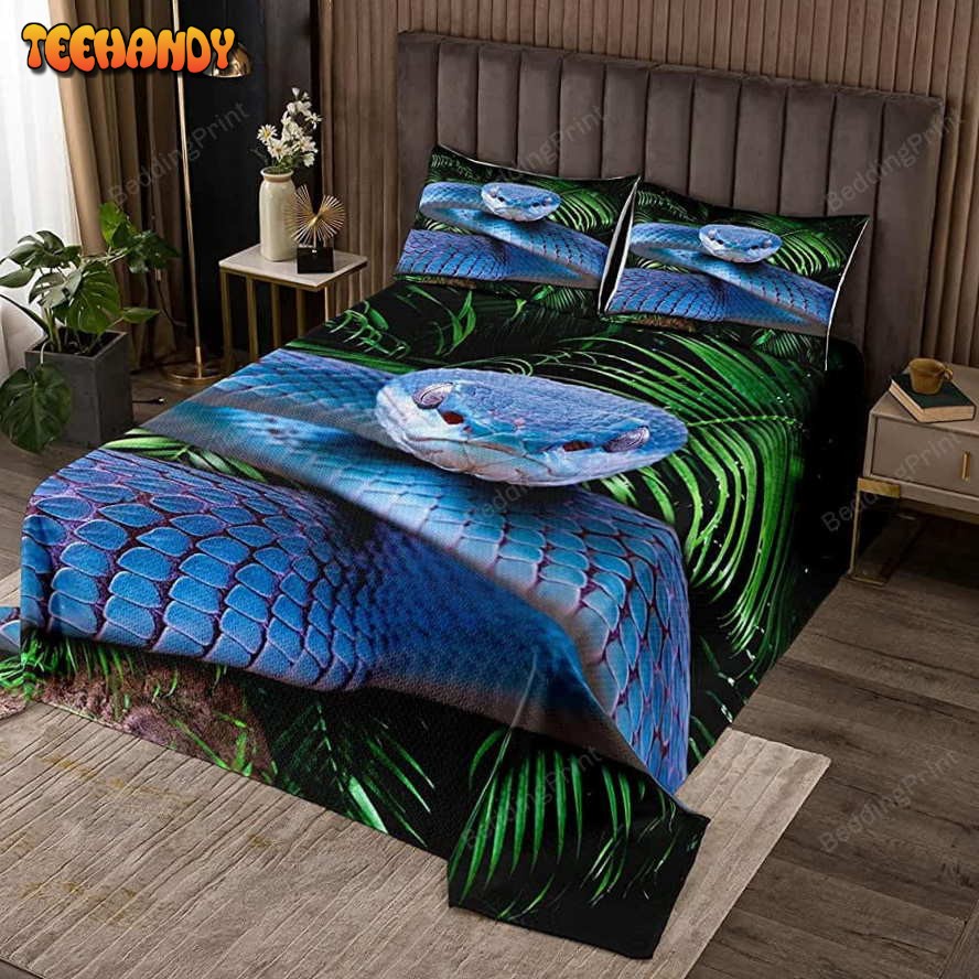 Blue Snake In Palm Leaf Duvet Cover Bedding Sets