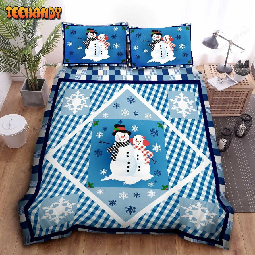 Blue Snowman Diamond Accent Patchwork Duvet Cover Bedding Sets