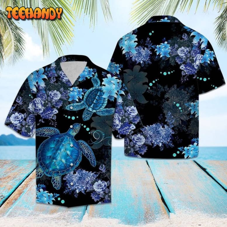 Blue Turtle Flower Cool Design Aloha Hawaiian Shirt