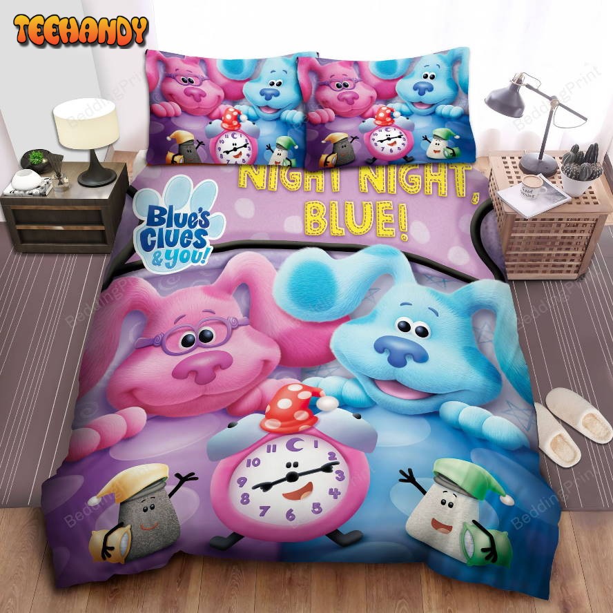 Blue’s Clues Pink And Blue Dogs On Bed With 3 Clocks Bedding Sets