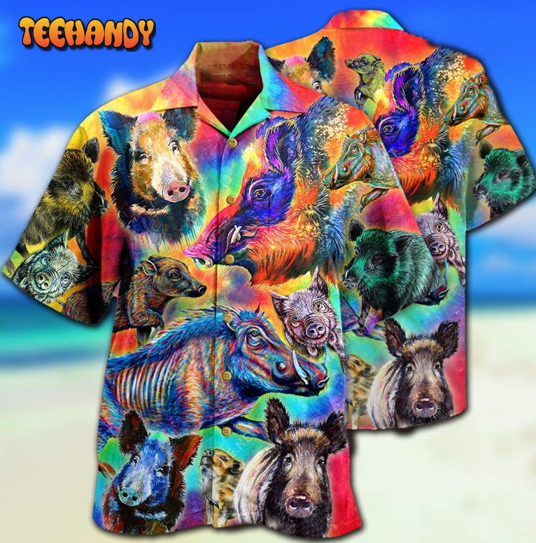 Boar Colorful Wild Boar In Colorful Background Hawaiian Shirt