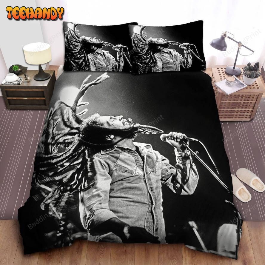 Bob Marley Stage Performing Black And White Image Bedding Sets