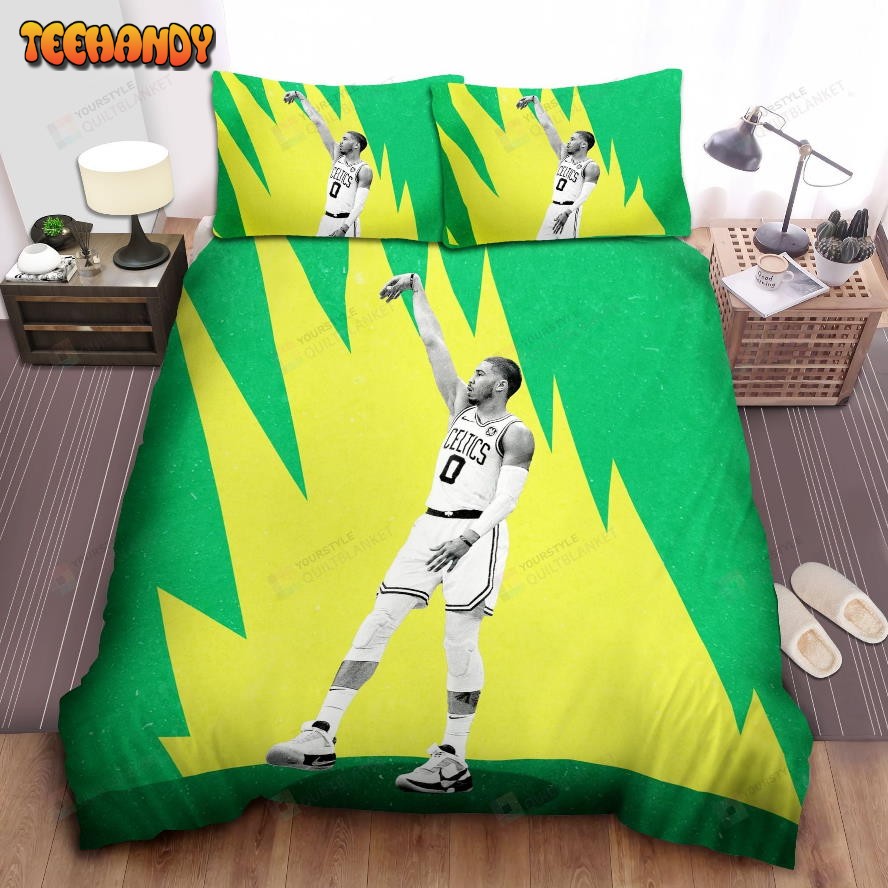 Boston Celtics Jayson Tatum Shooting Form On Green Theme Bedding Sets