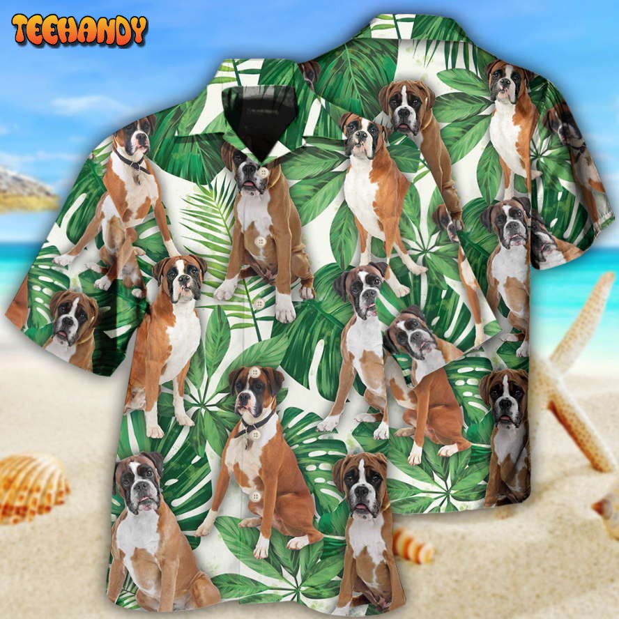 Boxer Dog Tropical Leaf Style Hawaiian Shirt