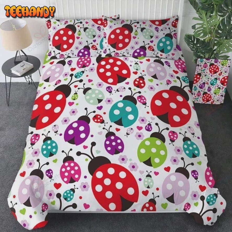 Bright Ladybugs Printed Bed Sheets Duyet Cover Bedding Sets