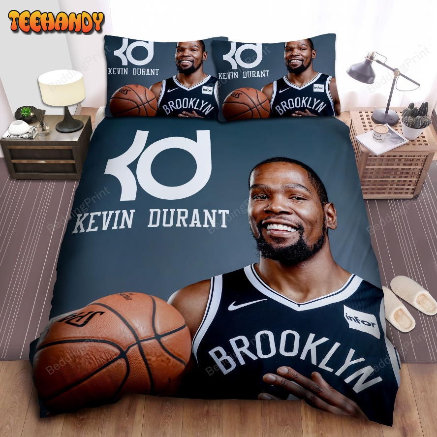 Brooklyn Nets Kevin Durant Smiling With Basketball Ball Photograph Bedding Sets