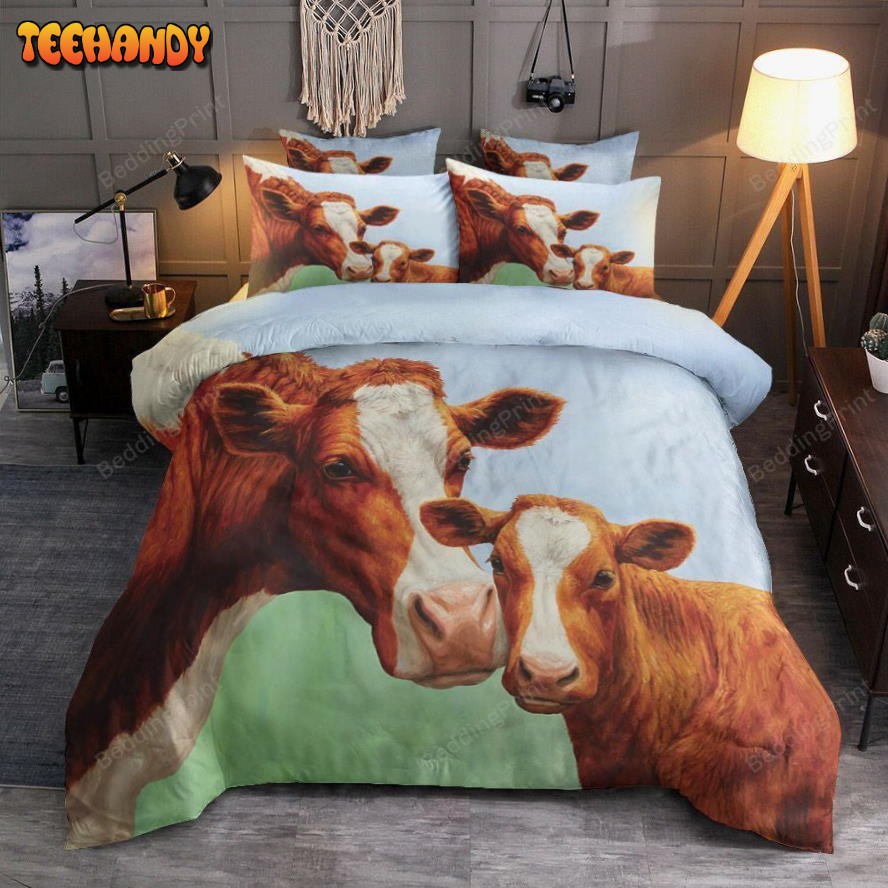 Brown Mom Cow And Her Baby Duyet Cover Bedding Sets