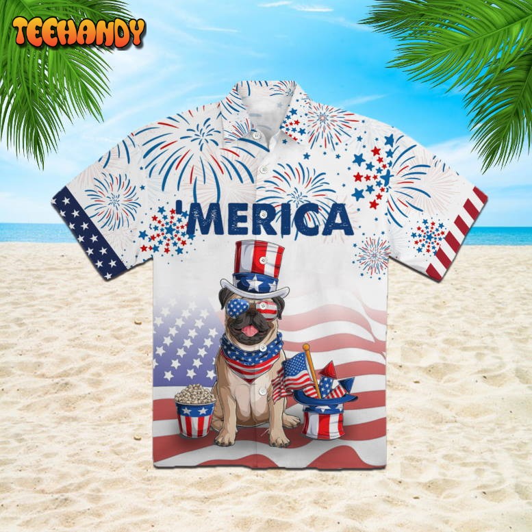 BullDog American Flag 4th Of July Firework Hawaiian Shirt