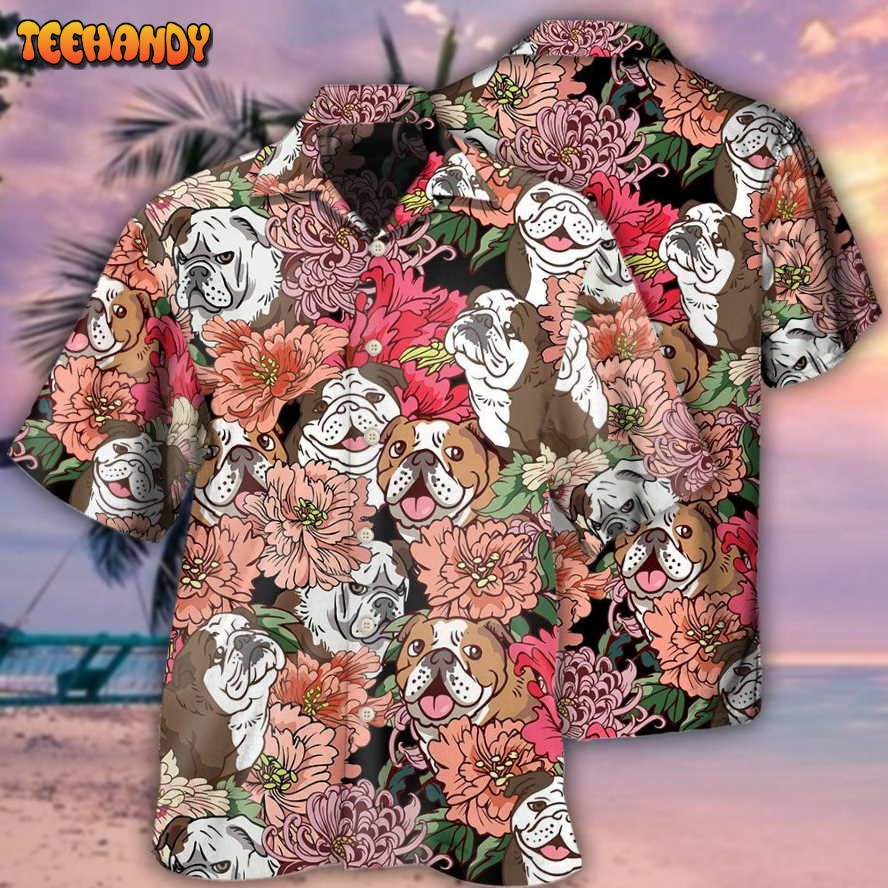 Bulldog And Lovely Flowers Hawaiian Shirt