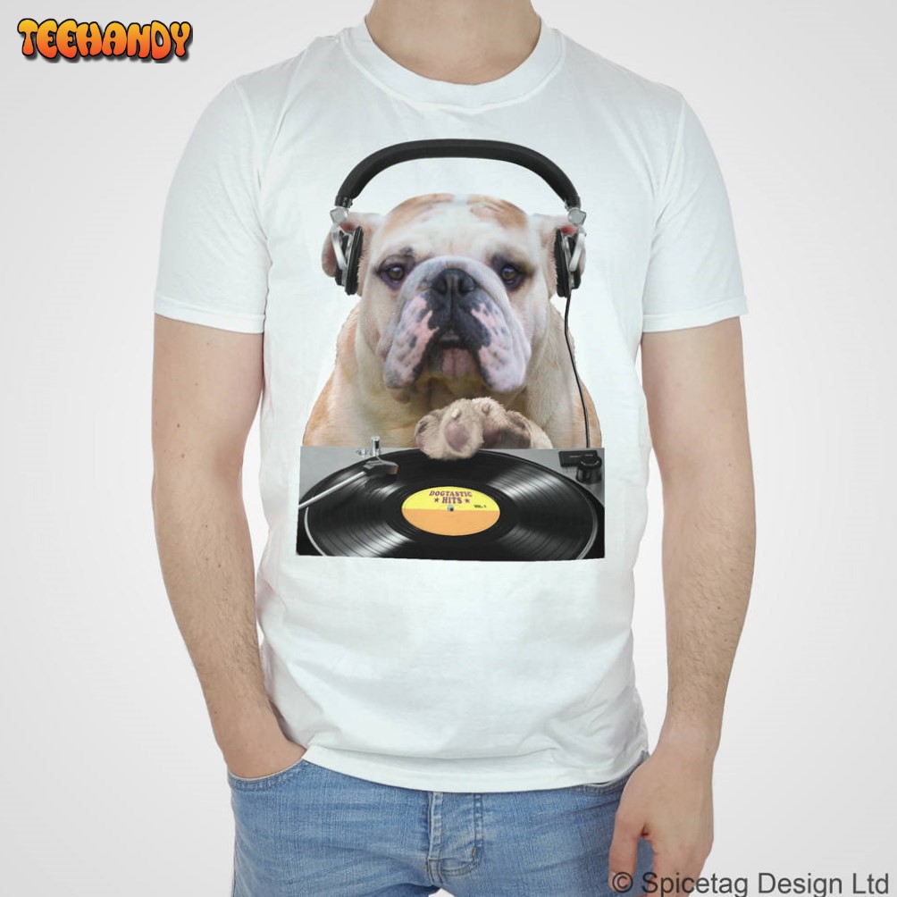 Bulldog DJ T-shirt Music Tshirt Funny Cute Puppy Bull Dog Clubbing Pop T Shirt