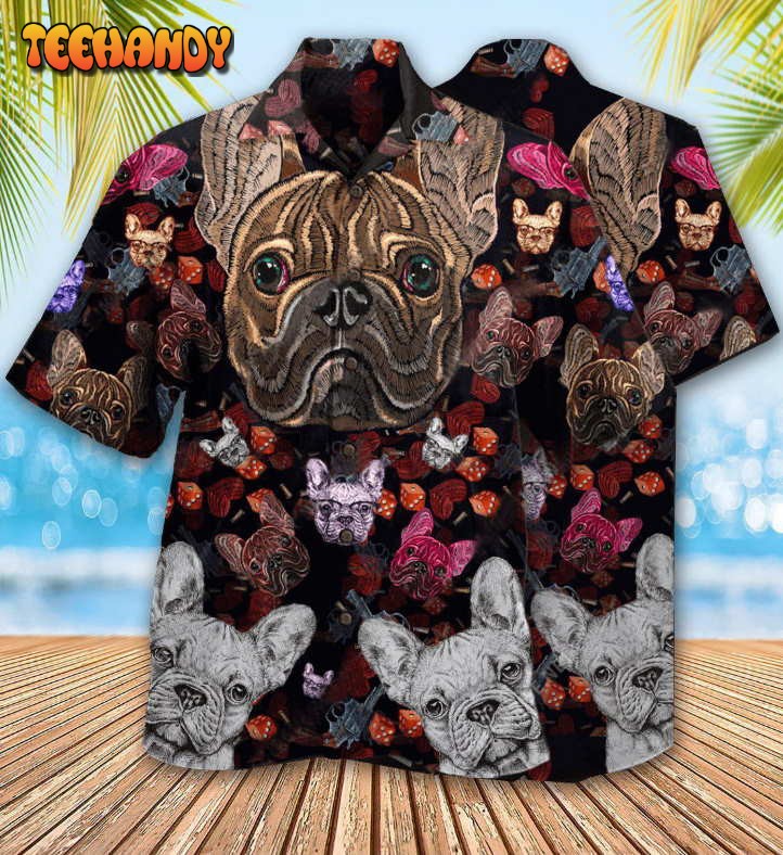 Bulldog Embroidery Cool Hawaiian Shirt