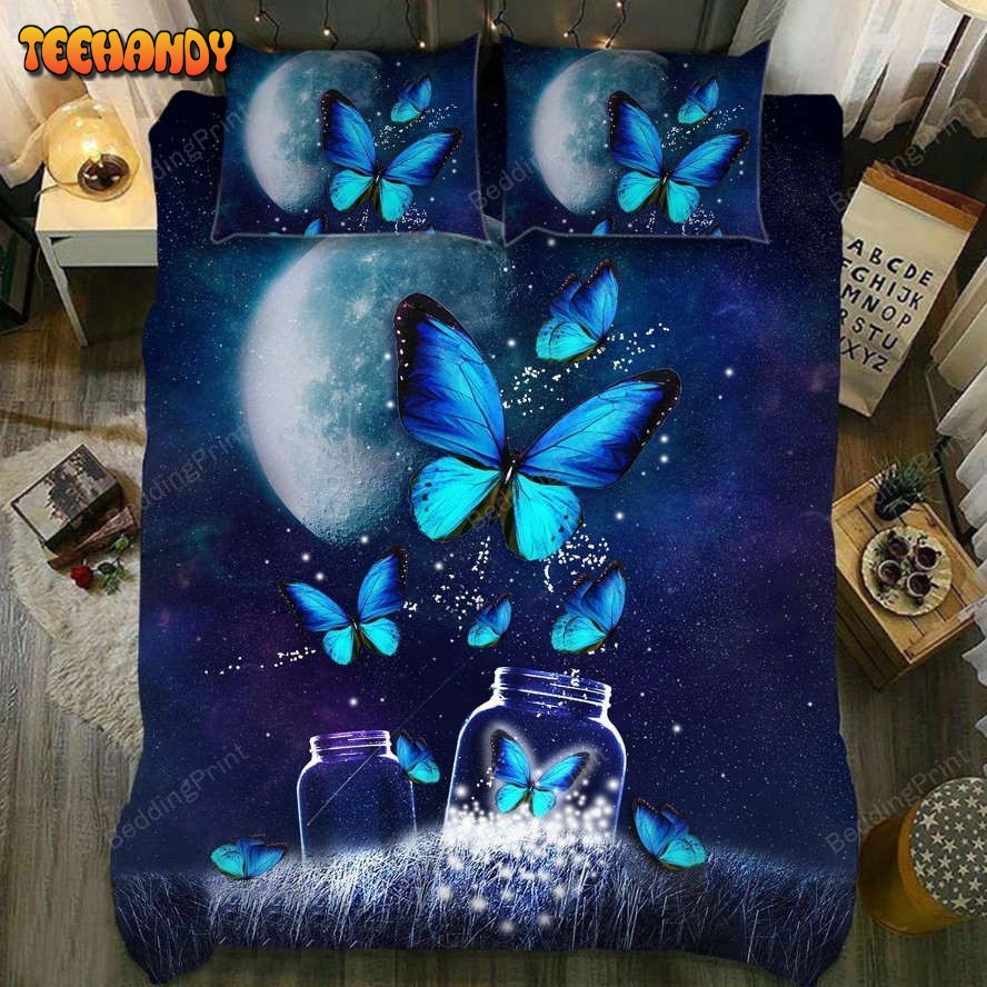 Butterfly Blue Jar Bed Sheets Duvet Cover Bedding Sets