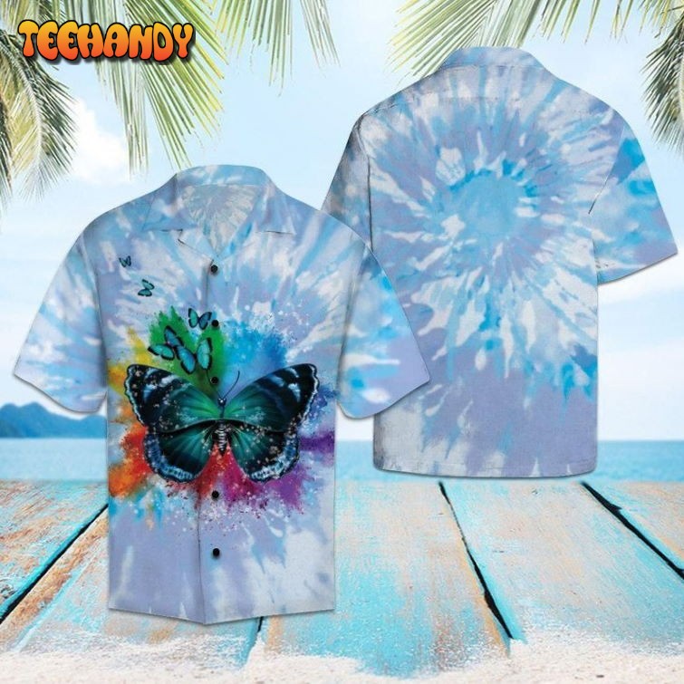 Butterfly Blue Tie Dye Aloha Hawaiian Shirt