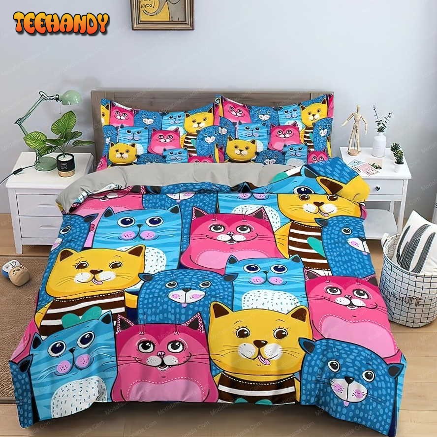 Buy Blue, Pink and Yellow Cute Cats Kids Toddler Bedding Sets