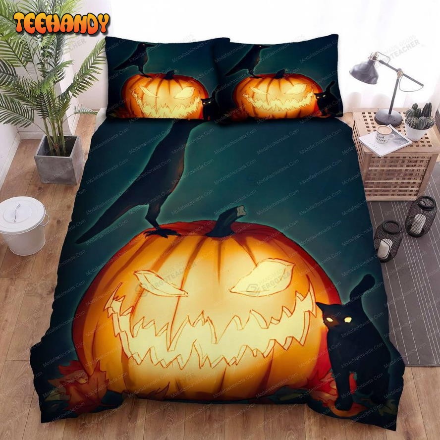 Buy Halloween Crow With Jack O Lantern & Black Cat Animal 273 Bedding Set