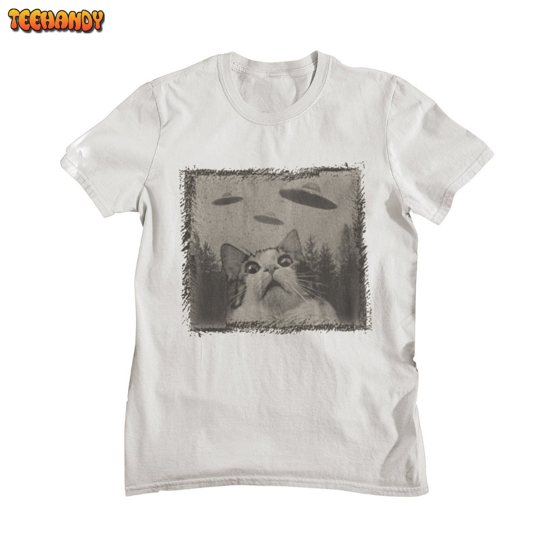 Cat and UFOs T-shirt, Funny T-shirt