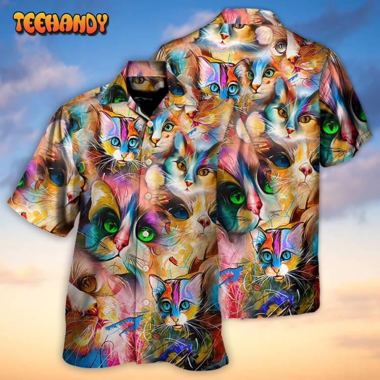 Cat Funny Art Lover Cat Colorful Mixer Style Hawaiian Shirt