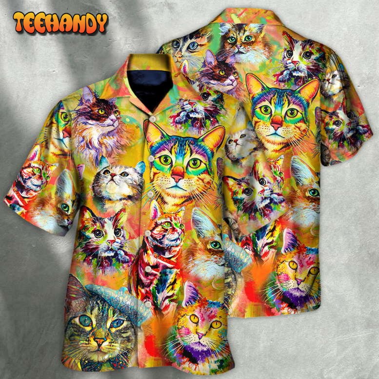 Cat Funny Lover Cat Colorful Painting Art Style Hawaiian Shirt