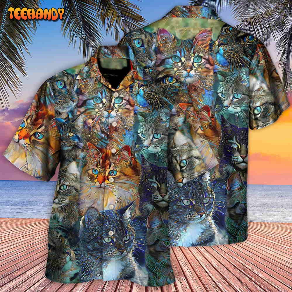 Cat Glass Art Colorful Cat Lover Hawaiian Shirt