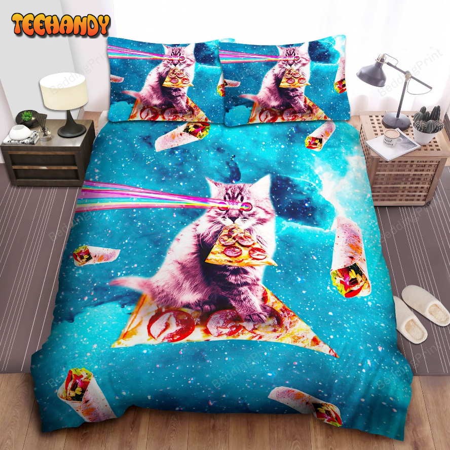 Cat Pizza &amp Burrito In The Galaxy Duvet Cover Bedding Sets