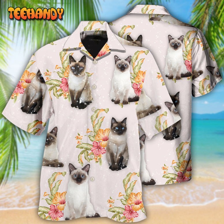 Cat Tropical Floral Siamese Cat Hawaiian Shirt