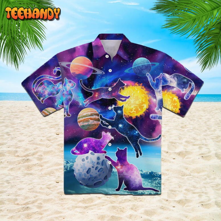 Cats Silhouette Sit Of A Bright Galaxy Hawaiian Shirt