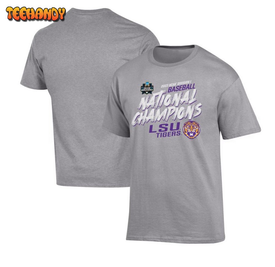 Champion Gray LSU Tigers 2023 NCAA Men’s Baseball College World Series Champions Slant T-Shirt