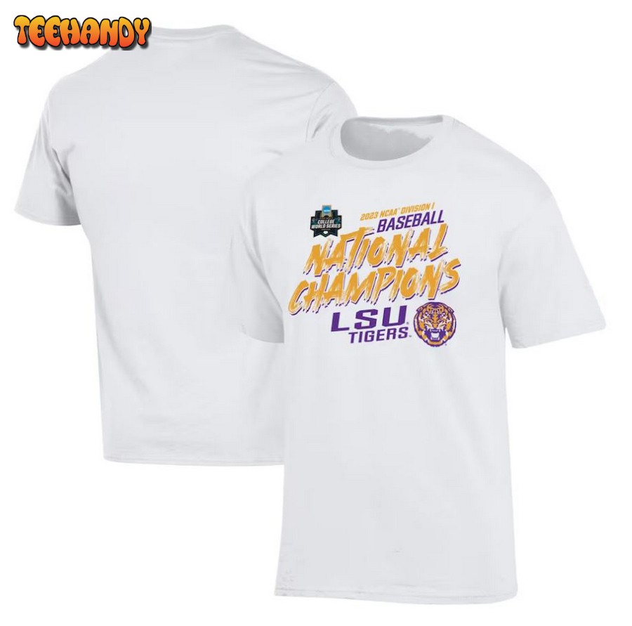 Champion White LSU Tigers 2023 NCAA Men’s Baseball College World Series Champions Slant T-Shirt