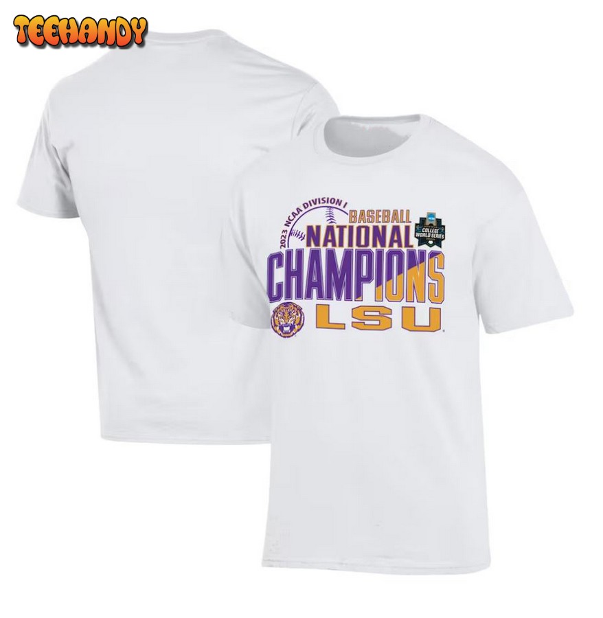 Champion White LSU Tigers 2023 NCAA Men’s Baseball College World Series Champions Stack T-Shirt