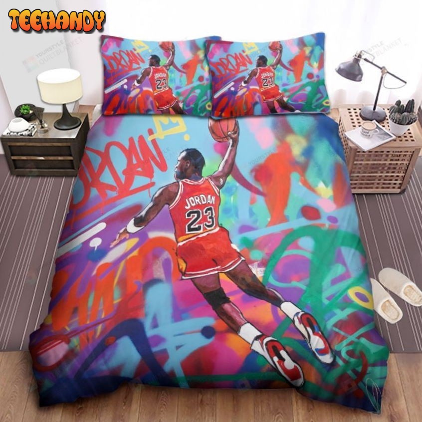 Chicago Bulls Michael Jordan Dunking On Graffiti Theme Duvet Cover Bedding Sets