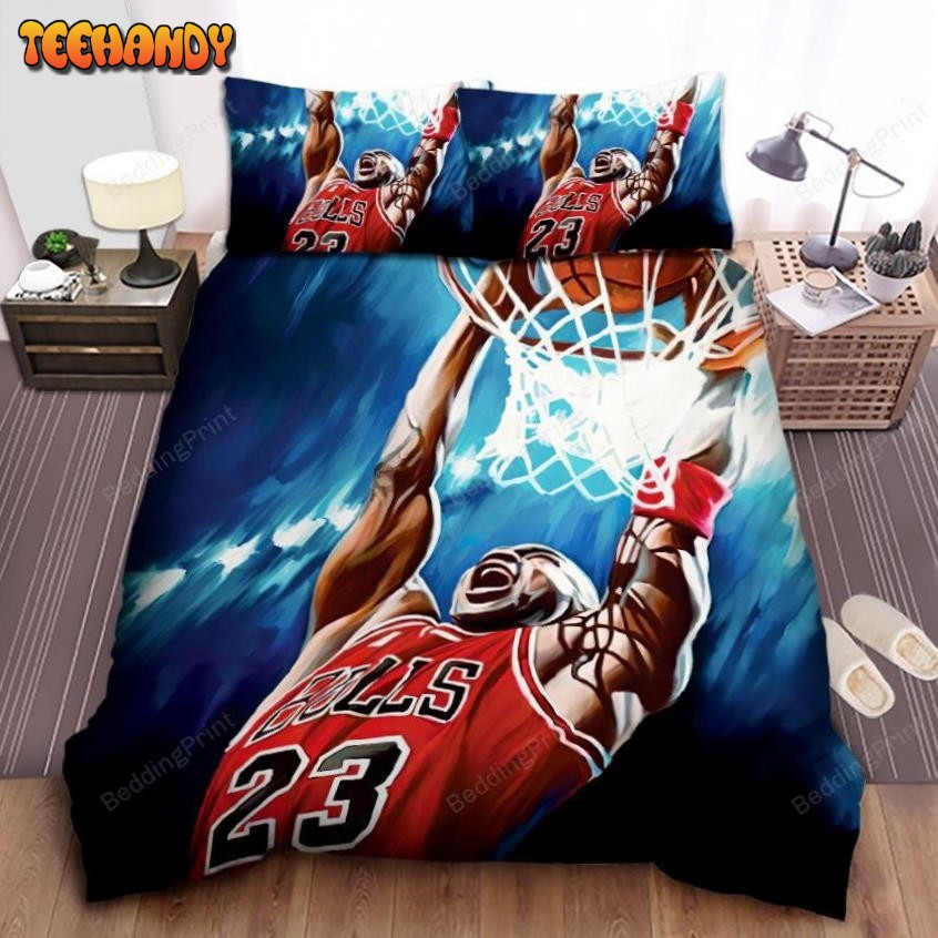 Chicago Bulls Michael Jordan Powerful Dunk Illustration Duvet Cover Bedding Sets