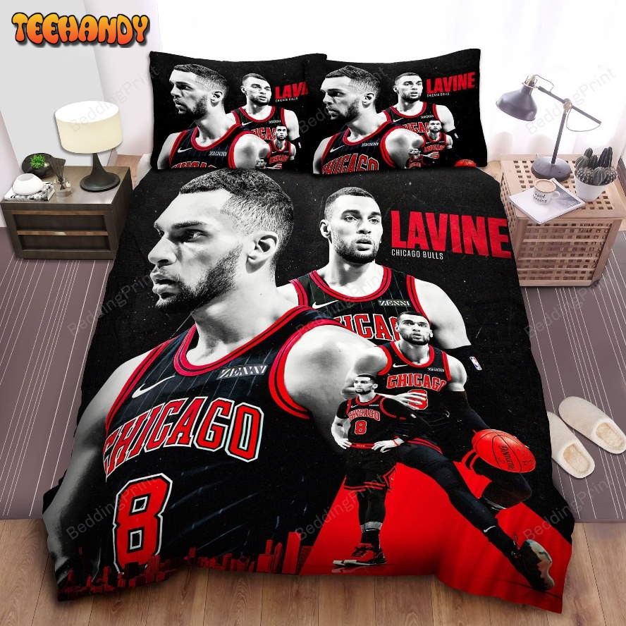 Chicago Bulls Zach Lavine Photo Collage In Black and Red Duvet Cover Bedding Sets